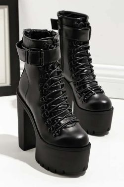 Y2K Grunge Goth Buckle Strap Platform Ankle Boots - Retro 90s Fashion, Dark Y2K Style