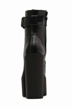 Y2K Grunge Goth Buckle Strap Platform Ankle Boots - Retro 90s Fashion, Dark Y2K Style