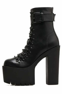 Y2K Grunge Goth Buckle Strap Platform Ankle Boots - Retro 90s Fashion, Dark Y2K Style