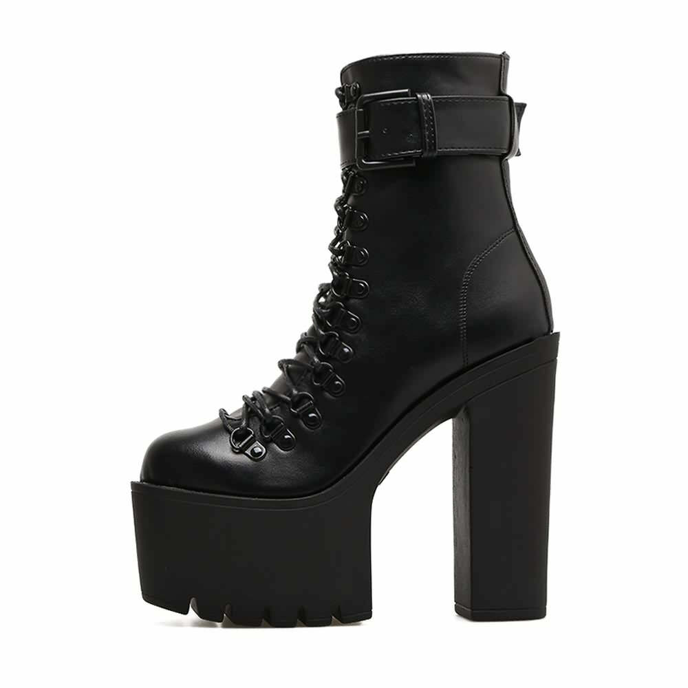 Y2K Grunge Goth Buckle Strap Platform Ankle Boots - Retro 90s Fashion, Dark Y2K Style
