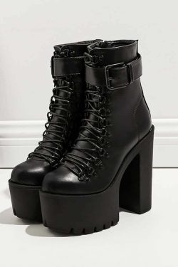 Y2K Grunge Goth Buckle Strap Platform Ankle Boots - Retro 90s Fashion, Dark Y2K Style