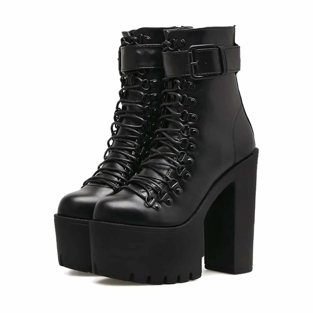 Y2K Grunge Goth Buckle Strap Platform Ankle Boots - Retro 90s Fashion, Dark Y2K Style