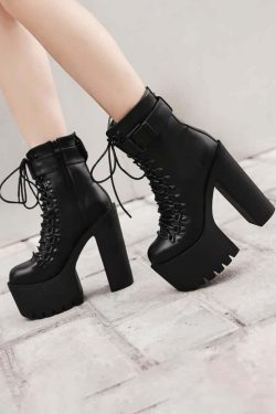 Y2K Grunge Goth Buckle Strap Platform Ankle Boots - Retro 90s Fashion, Dark Y2K Style