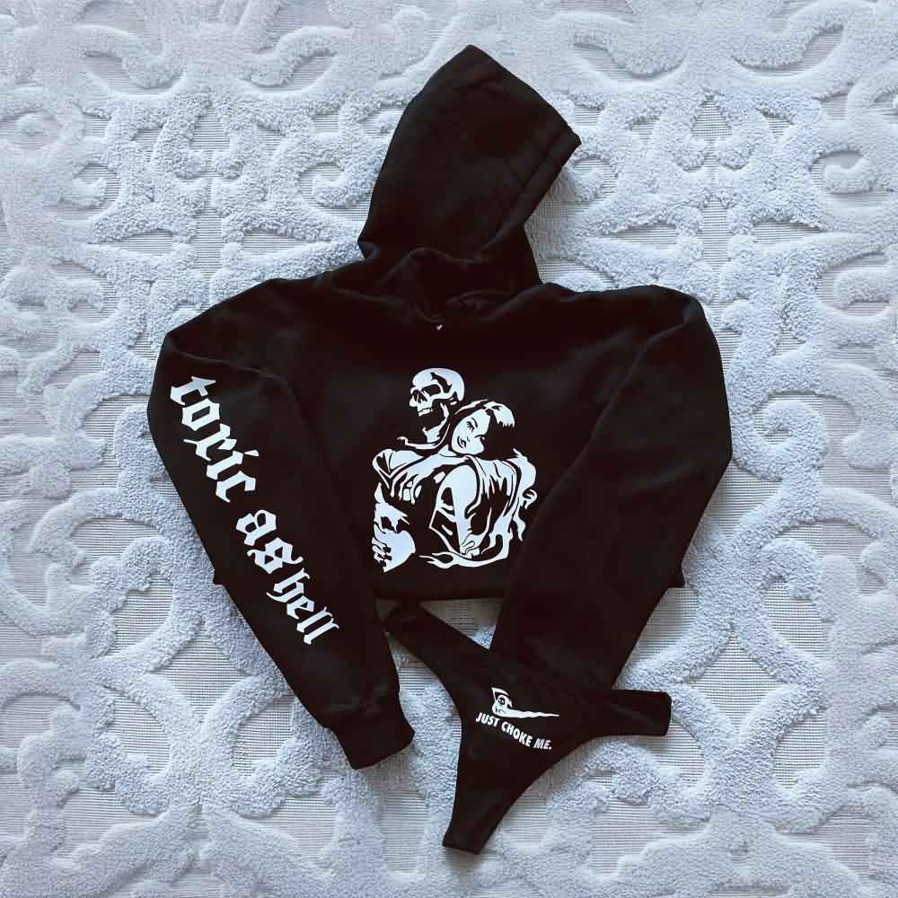 Y2K Grunge Goth Cropped Hoodie & Panty Set - Retro 90s Summer Outfit for Women