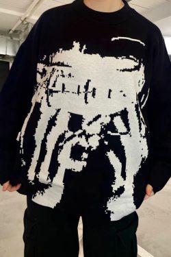 Y2K Grunge Goth Knit Sweater - Retro 90s Fashion, Pastel Goth, Y2K Outfits, Summer Y2K