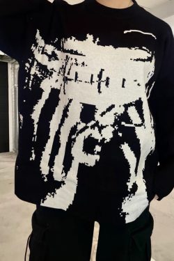 Y2K Grunge Goth Knit Sweater - Retro 90s Fashion, Pastel Goth, Y2K Outfits, Summer Y2K