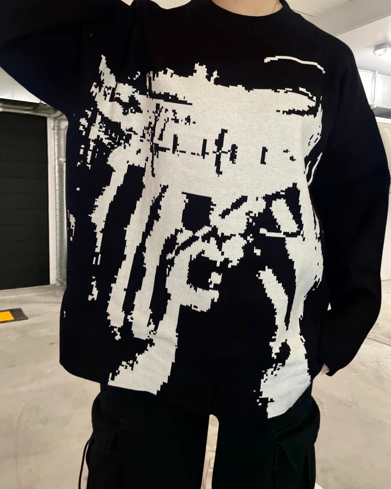 Y2K Grunge Goth Knit Sweater - Retro 90s Fashion, Pastel Goth, Y2K Outfits, Summer Y2K