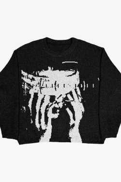 Y2K Grunge Goth Knit Sweater - Retro 90s Fashion, Pastel Goth, Y2K Outfits, Summer Y2K