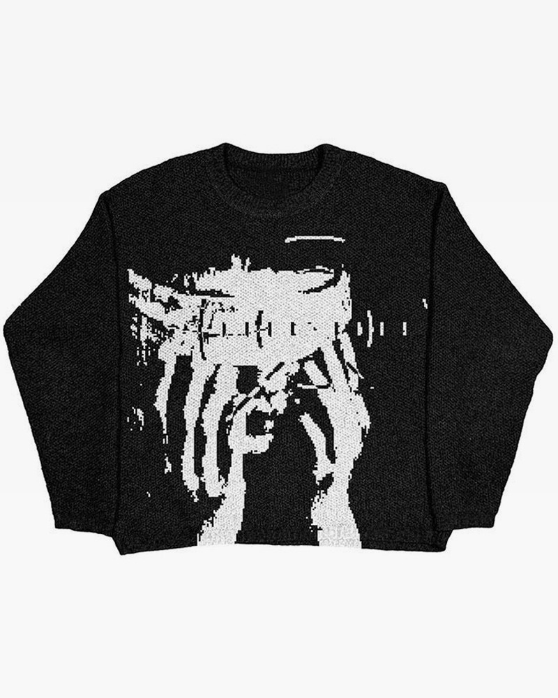 Y2K Grunge Goth Knit Sweater - Retro 90s Fashion, Pastel Goth, Y2K Outfits, Summer Y2K