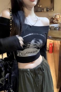 Y2K Grunge Goth Long Sleeve Crop Top - Retro 90s Fashion, Summer Y2K Outfits, Pastel Goth Style