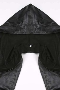 Y2K Grunge Goth Punk Leather Hooded Shrug Jacket - Retro 90s Fashion, Summer & Party Outfits