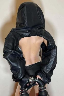 Y2K Grunge Goth Punk Leather Hooded Shrug Jacket - Retro 90s Fashion, Summer & Party Outfits