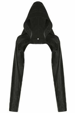 Y2K Grunge Goth Punk Leather Hooded Shrug Jacket - Retro 90s Fashion, Summer & Party Outfits