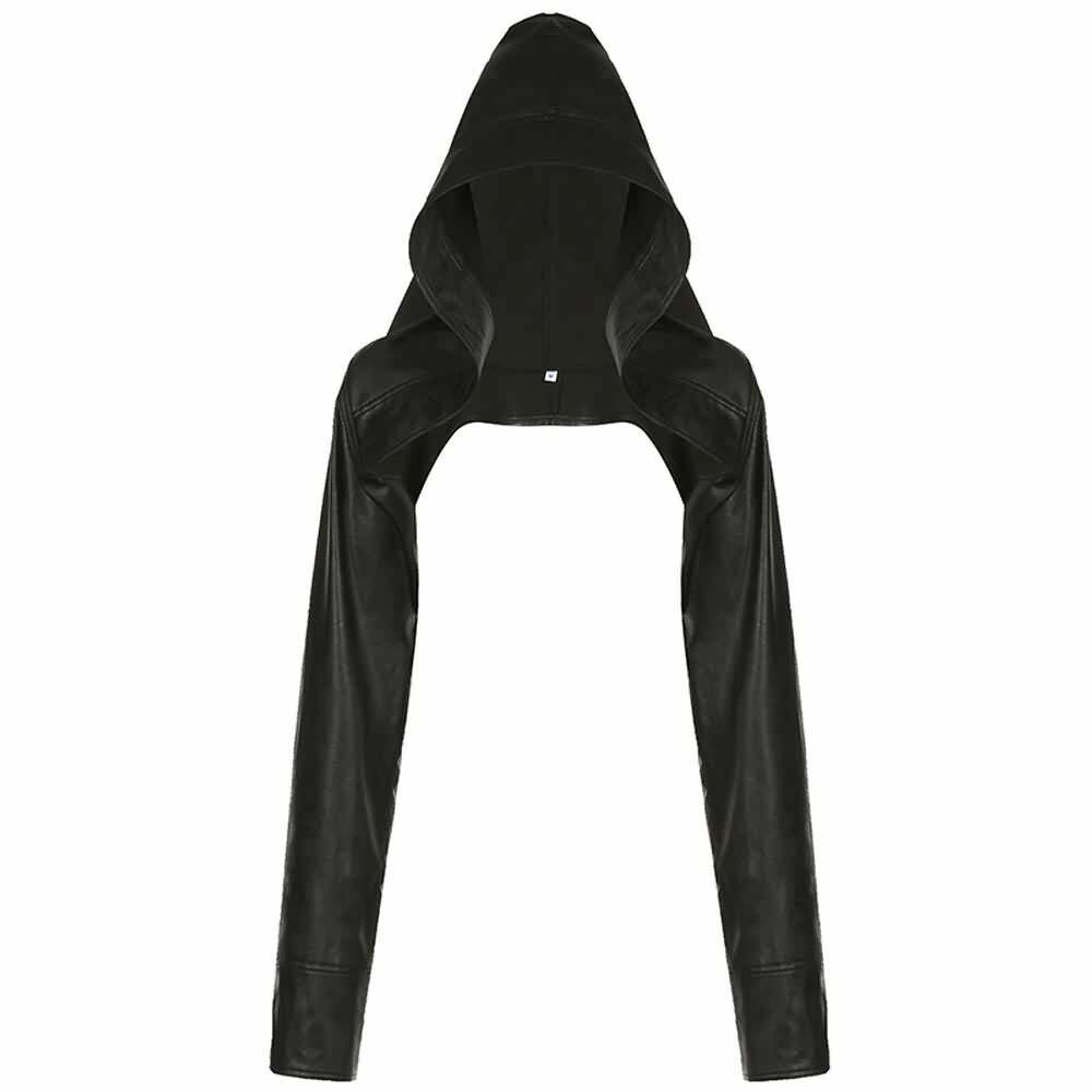 Y2K Grunge Goth Punk Leather Hooded Shrug Jacket - Retro 90s Fashion, Summer & Party Outfits