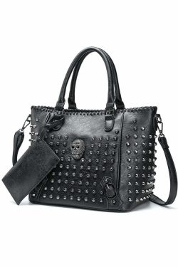 Y2K Grunge Goth Punk Skull Studded Handbag - Retro 90s Fashion, Y2K Club & Party Outfit Accessory