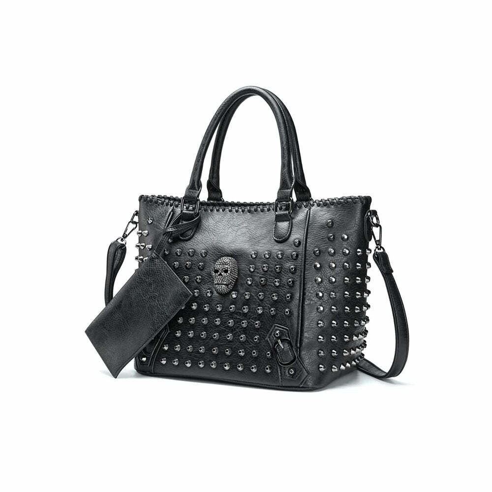 Y2K Grunge Goth Punk Skull Studded Handbag - Retro 90s Fashion, Y2K Club & Party Outfit Accessory