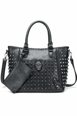 Y2K Grunge Goth Punk Skull Studded Handbag - Retro 90s Fashion, Y2K Club & Party Outfit Accessory
