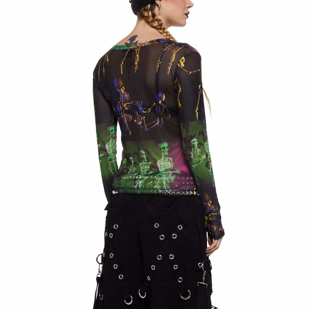 Y2K Grunge Goth Rave Mesh Long Sleeve Top - Retro 90s Fashion, Summer Party Outfit