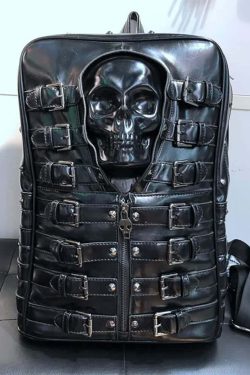 Y2K Grunge Goth Skull Backpack - Retro 90s Fashion, Y2K Club & Party Outfits, Unisex Style