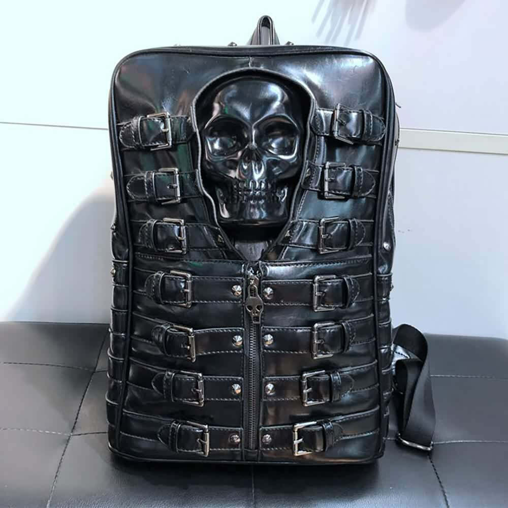 Y2K Grunge Goth Skull Backpack - Retro 90s Fashion, Y2K Club & Party Outfits, Unisex Style