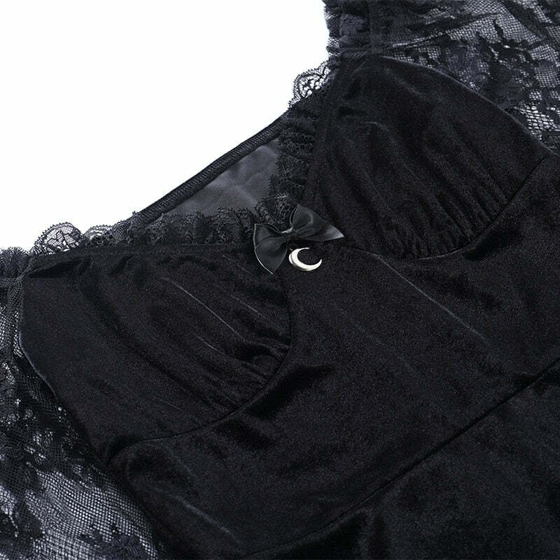 Y2K Grunge Goth Velours Vampire A-Line Dress - Retro 90s Summer Party Outfit
