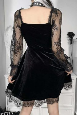 Y2K Grunge Goth Velours Vampire A-Line Dress - Retro 90s Summer Party Outfit