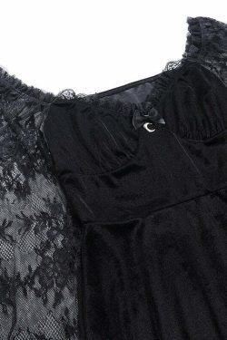 Y2K Grunge Goth Velours Vampire A-Line Dress - Retro 90s Summer Party Outfit