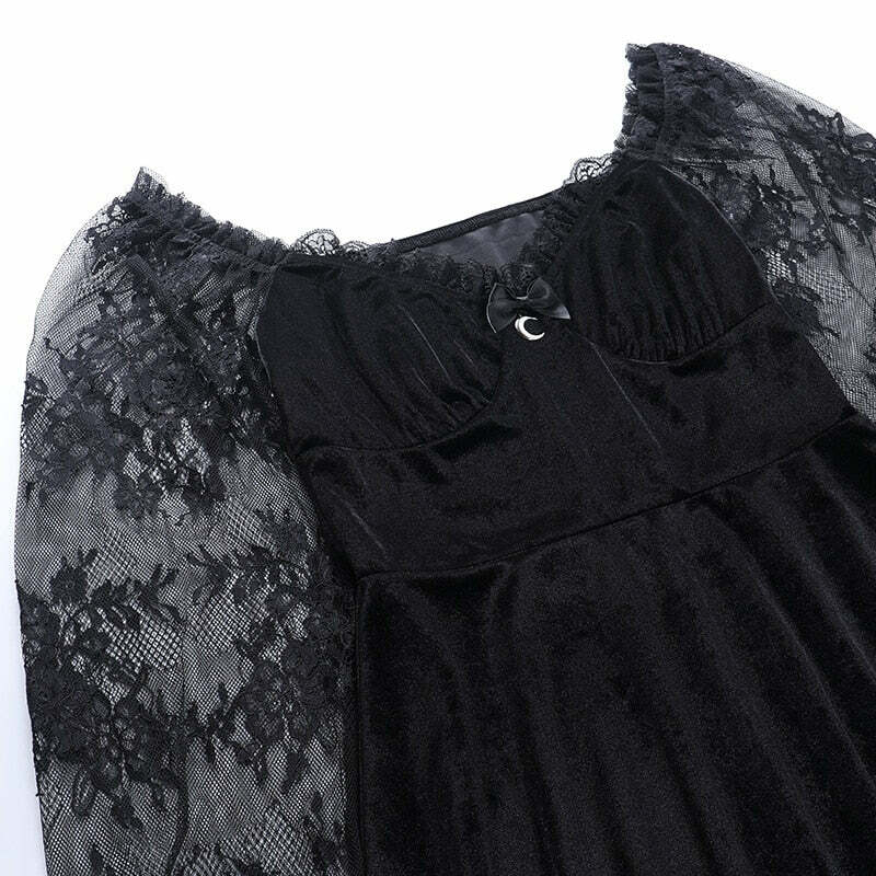 Y2K Grunge Goth Velours Vampire A-Line Dress - Retro 90s Summer Party Outfit