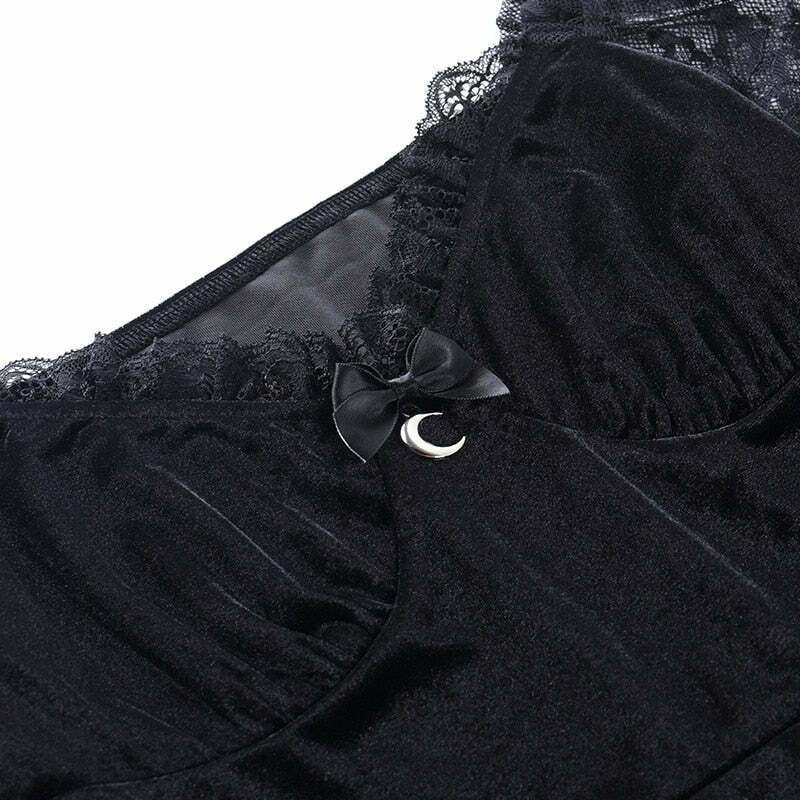 Y2K Grunge Goth Velours Vampire A-Line Dress - Retro 90s Summer Party Outfit