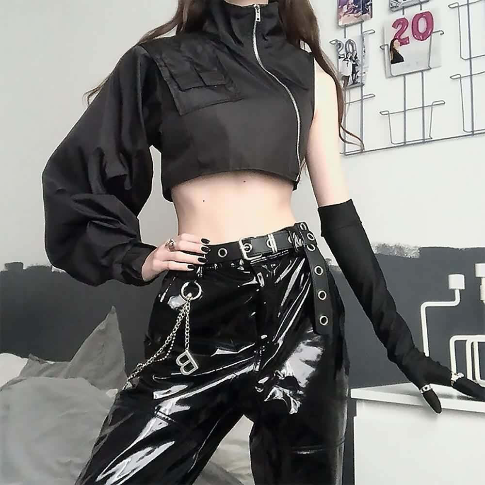 Y2K Grunge Gothic Baggy Crop Jacket - 90s Retro Summer Outfit, Y2K Club & Party Fashion