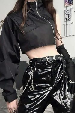 Y2K Grunge Gothic Baggy Crop Jacket - 90s Retro Summer Outfit, Y2K Club & Party Fashion