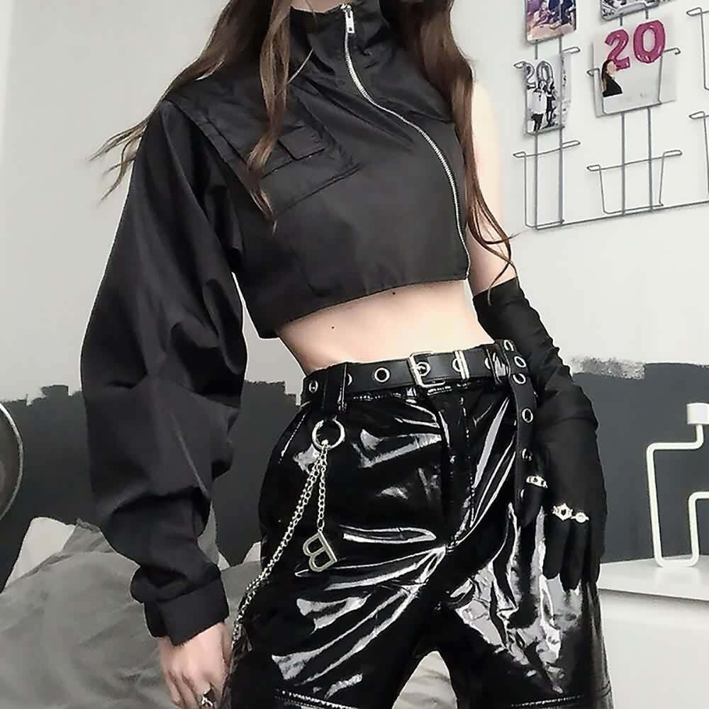 Y2K Grunge Gothic Baggy Crop Jacket - 90s Retro Summer Outfit, Y2K Club & Party Fashion