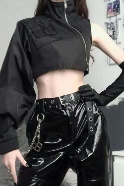 Y2K Grunge Gothic Baggy Crop Jacket - 90s Retro Summer Outfit, Y2K Club & Party Fashion