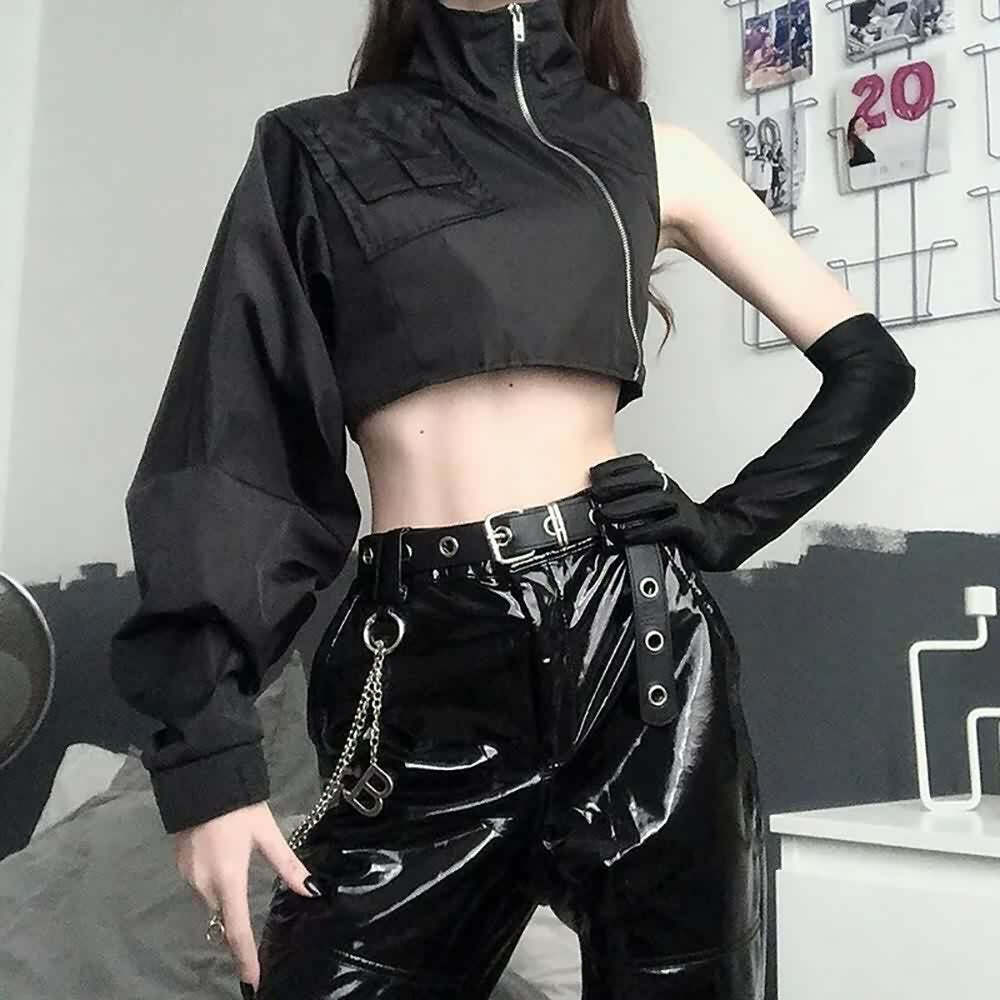 Y2K Grunge Gothic Baggy Crop Jacket - 90s Retro Summer Outfit, Y2K Club & Party Fashion