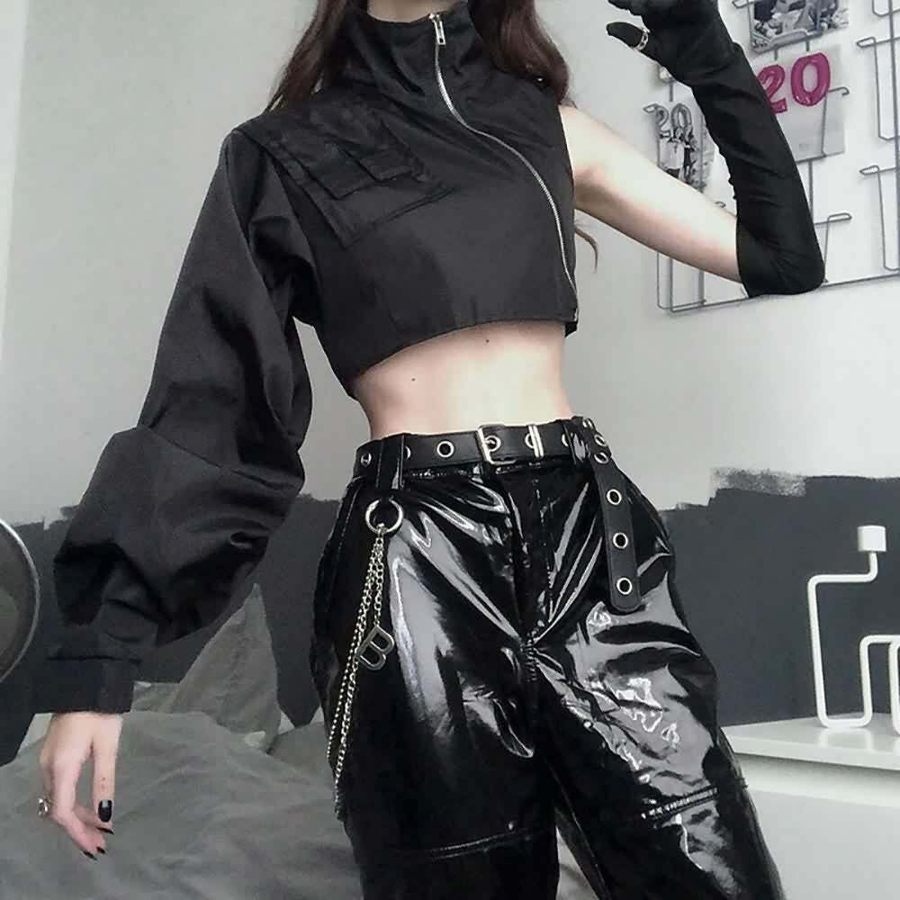 Y2K Grunge Gothic Baggy Crop Jacket - 90s Retro Summer Outfit, Y2K Club & Party Fashion