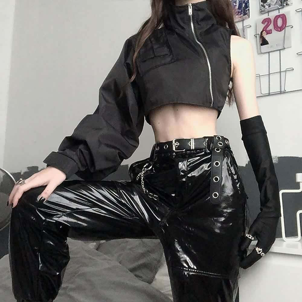 Y2K Grunge Gothic Baggy Crop Jacket - 90s Retro Summer Outfit, Y2K Club & Party Fashion