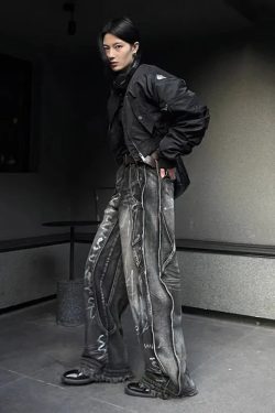 Y2K Grunge Gothic Baggy Jeans - Retro 90s Fashion, Summer Y2K Outfits, Pastel Goth Style