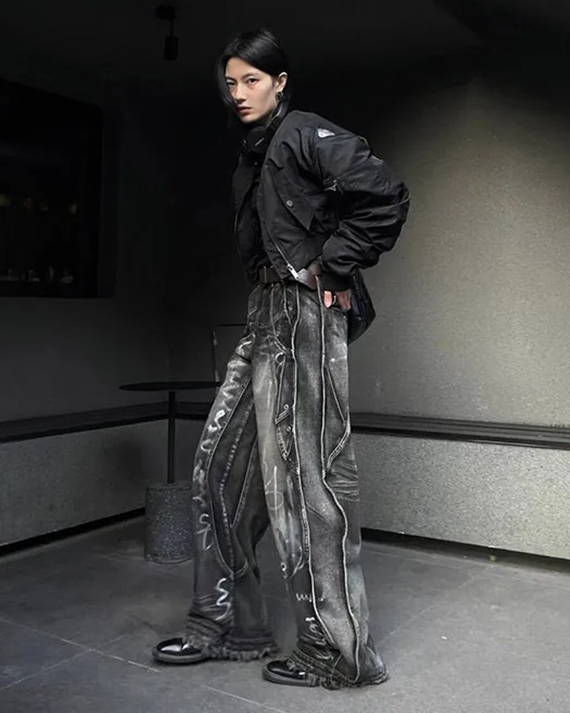 Y2K Grunge Gothic Baggy Jeans - Retro 90s Fashion, Summer Y2K Outfits, Pastel Goth Style
