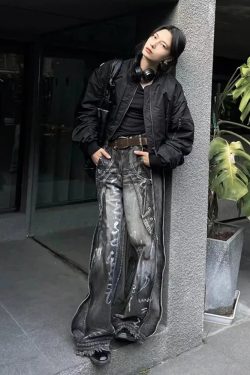 Y2K Grunge Gothic Baggy Jeans - Retro 90s Fashion, Summer Y2K Outfits, Pastel Goth Style