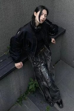 Y2K Grunge Gothic Baggy Jeans - Retro 90s Fashion, Summer Y2K Outfits, Pastel Goth Style