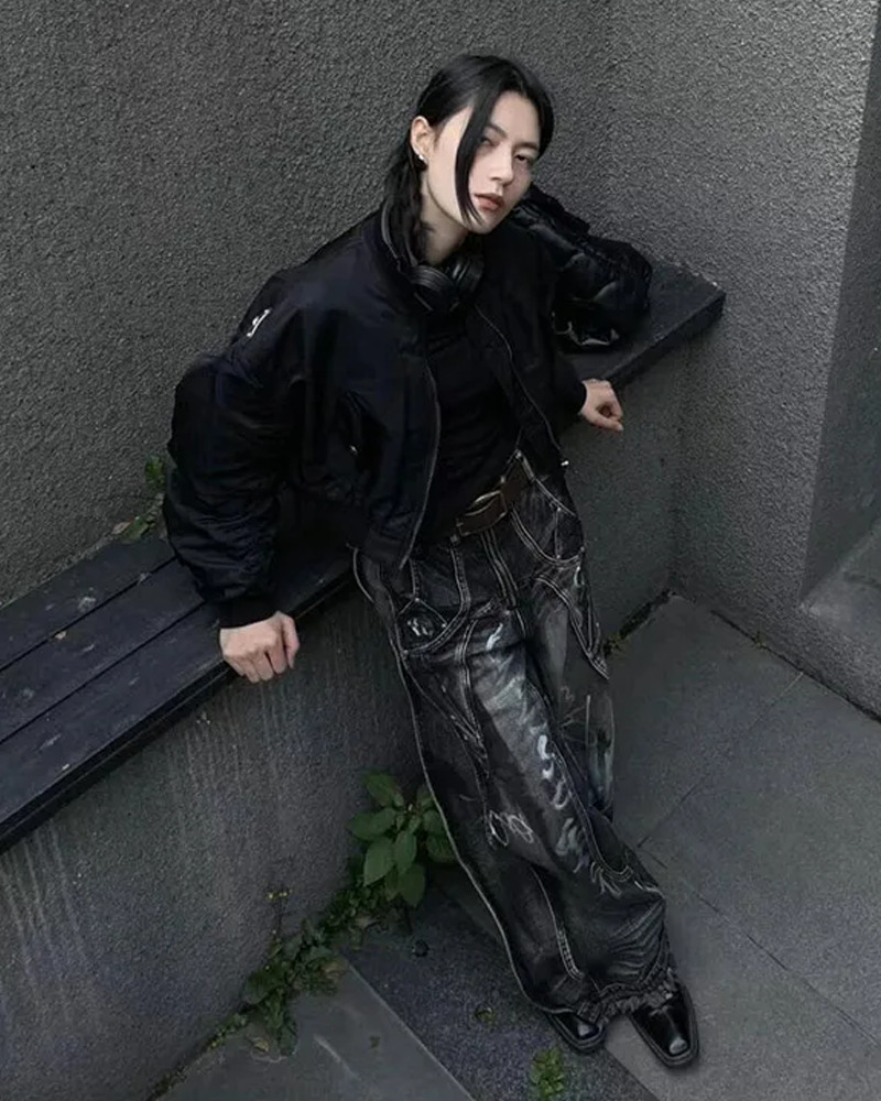 Y2K Grunge Gothic Baggy Jeans - Retro 90s Fashion, Summer Y2K Outfits, Pastel Goth Style