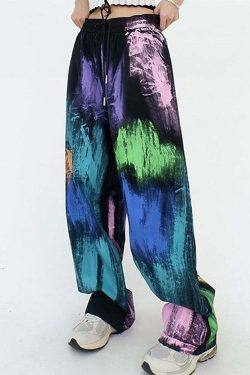 Y2K Grunge Gothic Bohemian Tie Dye Loose Fit Pants - Retro 90s Summer Festival Outfit