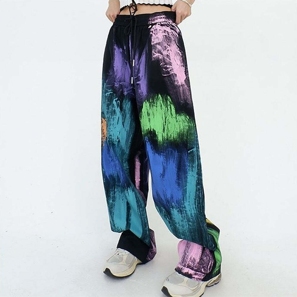 Y2K Grunge Gothic Bohemian Tie Dye Loose Fit Pants - Retro 90s Summer Festival Outfit