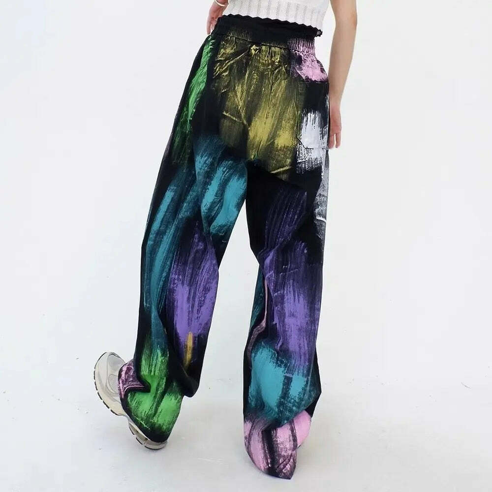 Y2K Grunge Gothic Bohemian Tie Dye Loose Fit Pants - Retro 90s Summer Festival Outfit