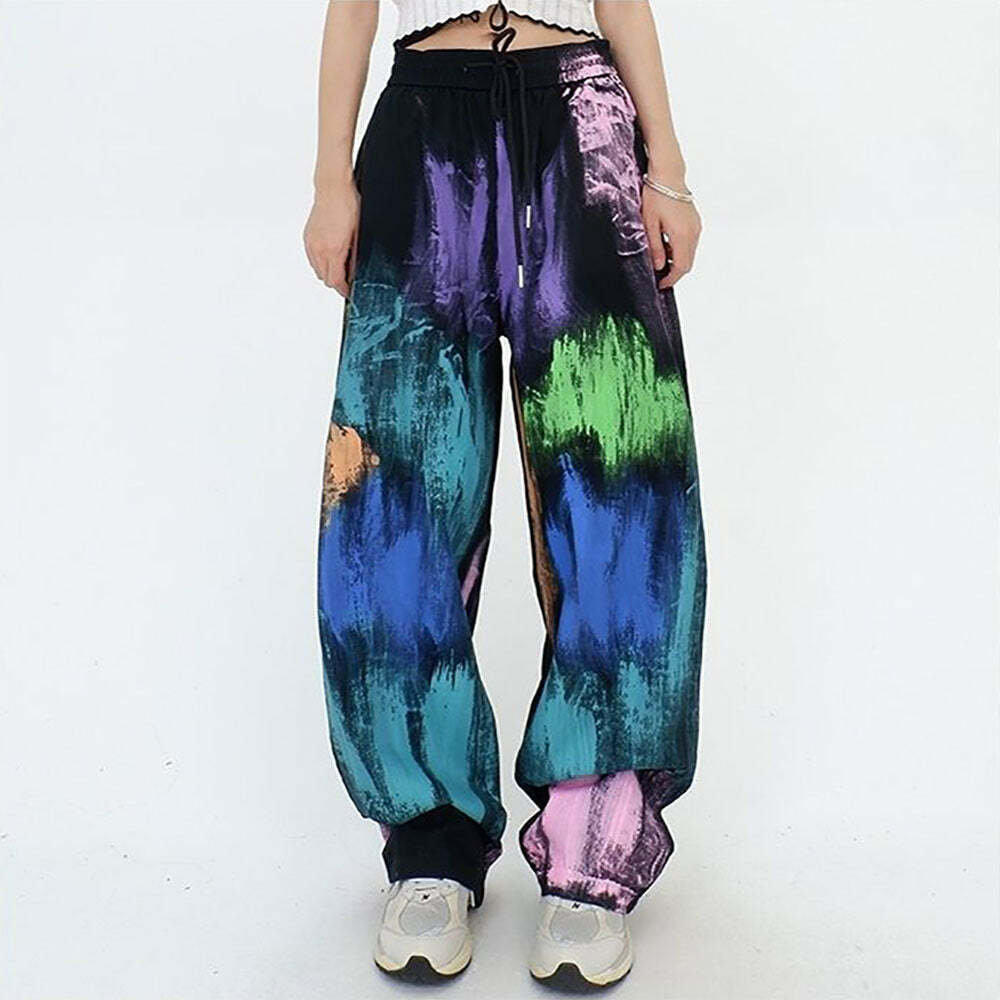 Y2K Grunge Gothic Bohemian Tie Dye Loose Fit Pants - Retro 90s Summer Festival Outfit
