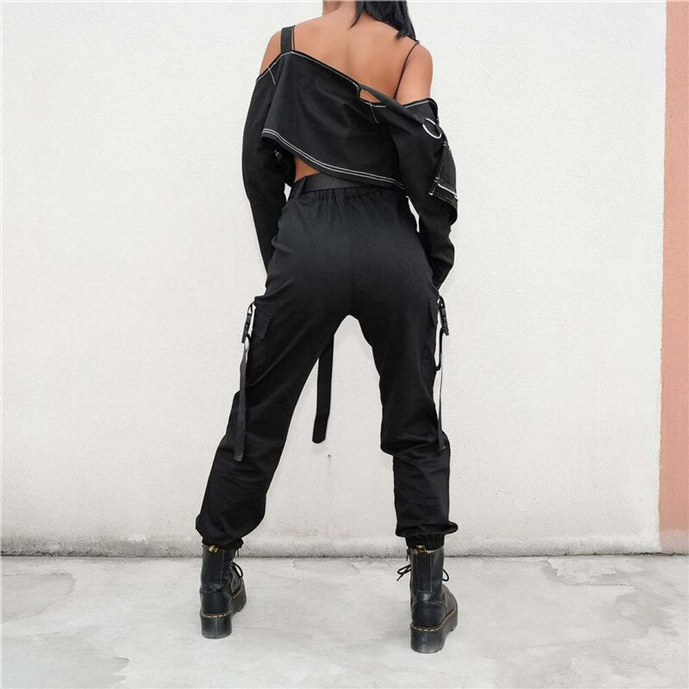 Y2K Grunge Gothic Buckle Strap Cargo Pants - Retro 90s Fashion, Y2K Summer & Club Outfits