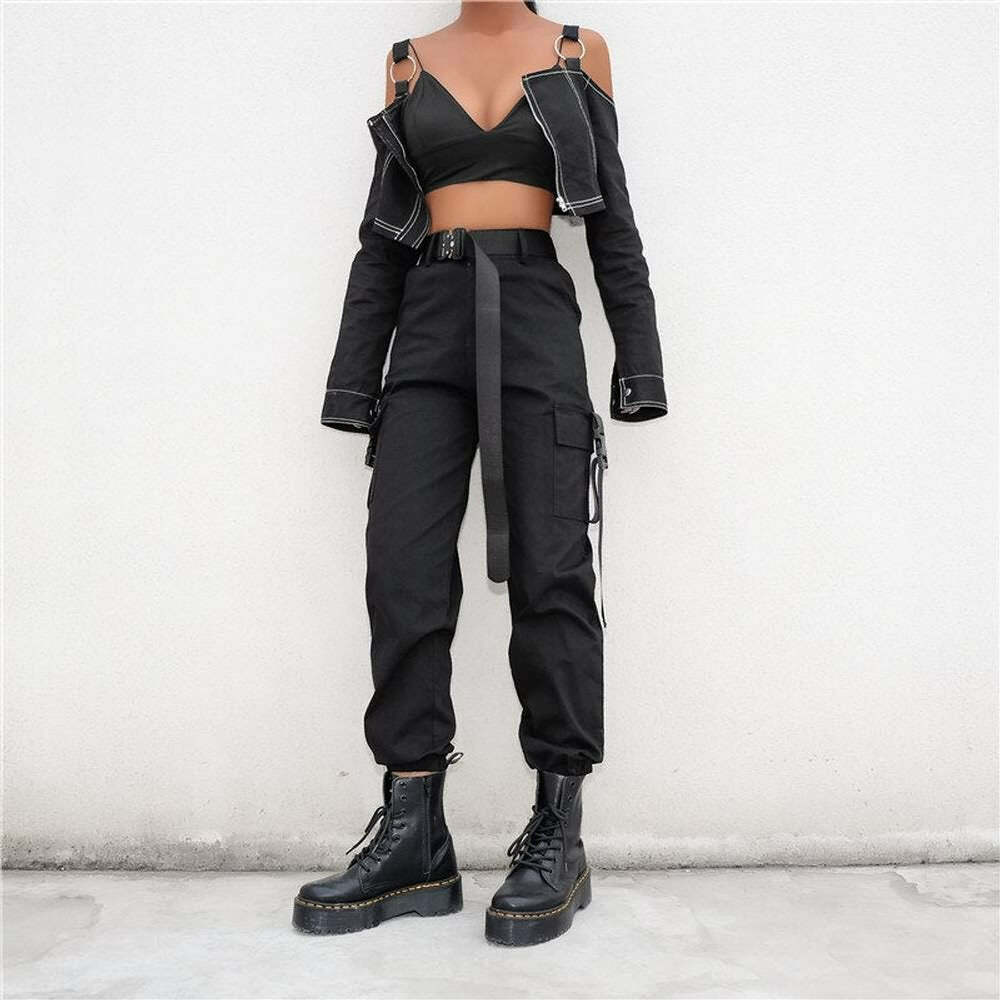 Y2K Grunge Gothic Buckle Strap Cargo Pants - Retro 90s Fashion, Y2K Summer & Club Outfits