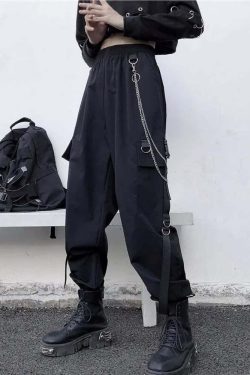 Y2K Grunge Gothic Chain Cargo Pants - Retro 90s Fashion, Summer Y2K Outfits, Dark Y2K Style