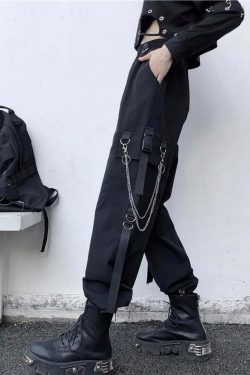 Y2K Grunge Gothic Chain Cargo Pants - Retro 90s Fashion, Summer Y2K Outfits, Dark Y2K Style