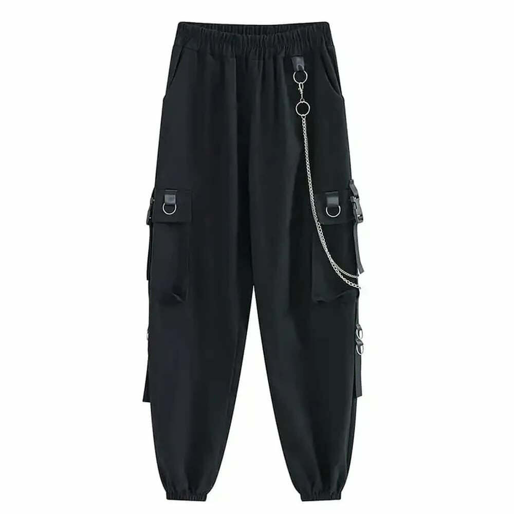 Y2K Grunge Gothic Chain Cargo Pants - Retro 90s Fashion, Summer Y2K Outfits, Dark Y2K Style